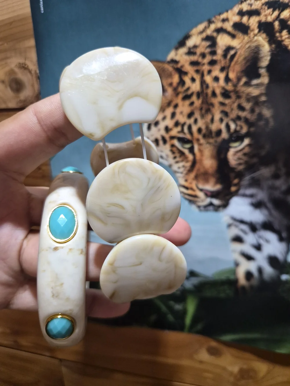 White Marbled Bracelet with Turquoise Accent - Women Jewelry Bracelets